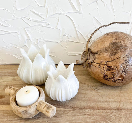 White Marble Lotus Candle Holders