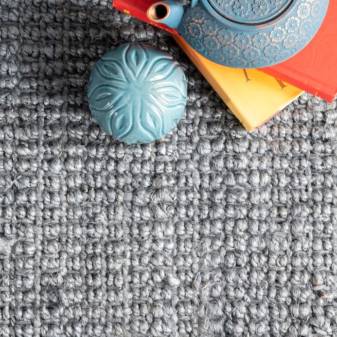 Grey Chunky Jute Tasseled Area Rug