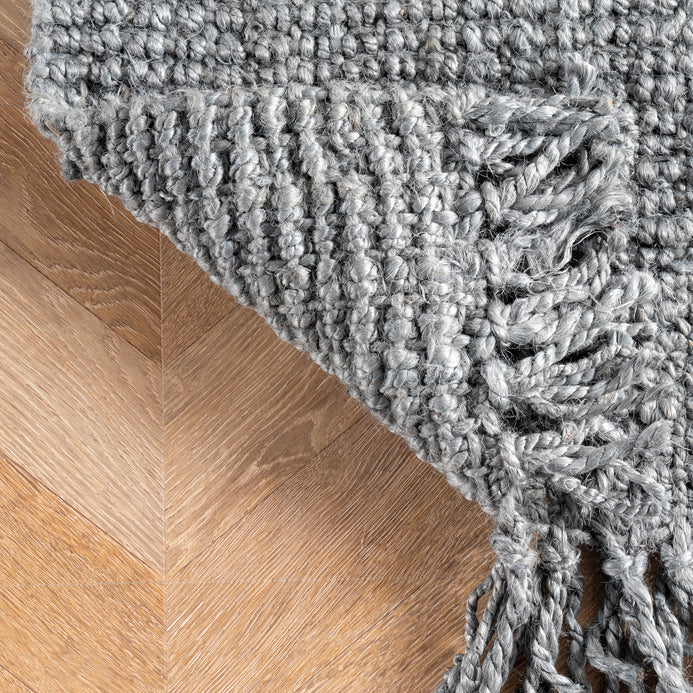 Grey Chunky Jute Tasseled Area Rug