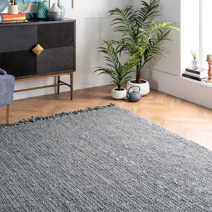 Grey Chunky Jute Tasseled Area Rug