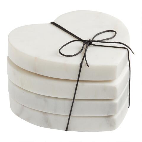 White Marble Heart Coasters 4 Pack