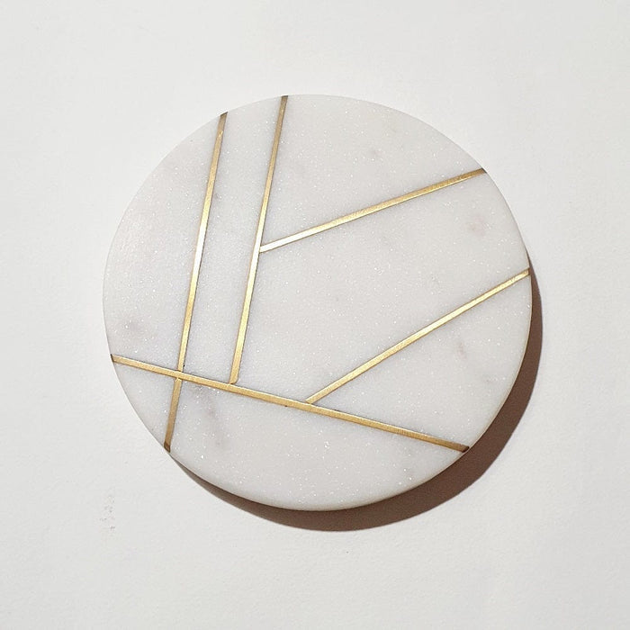 Dine White Round Marble Coasters - Gold Lines