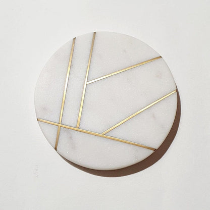 Dine White Round Marble Coasters - Gold Lines