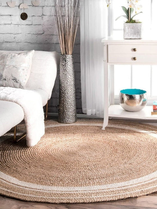 Beige Round Shaped Eco-Friendly Braided Jute Carpet