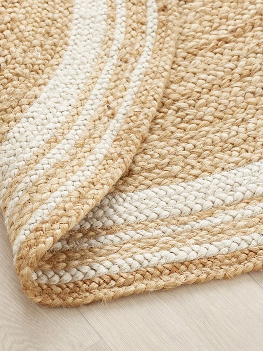 Beige Round Shaped Eco-Friendly Braided Jute Carpet