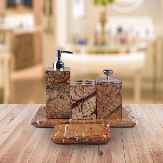 Luxurious Brown Marble Bathroom Storage Set