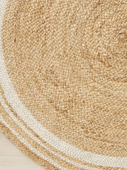 Beige Round Shaped Eco-Friendly Braided Jute Carpet