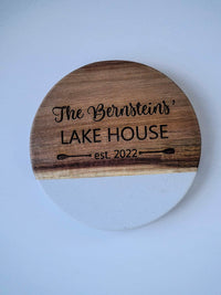 Personalized Acacia Wood and Marble Coasters