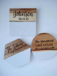 Personalized Acacia Wood and Marble Coasters