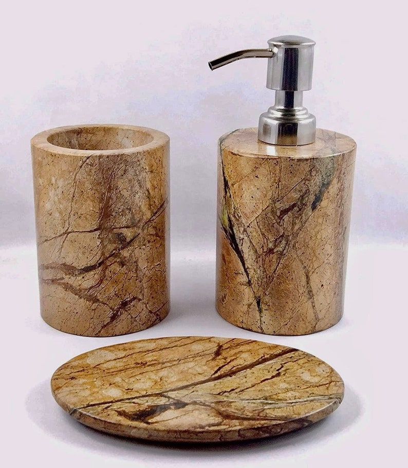 Brown Marble Bathroom Toiletries Storage Set